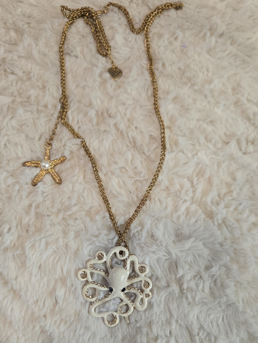 Betsey Johnson Gold-Tone Necklace with White Enamel Octopus & Starfish Charms
